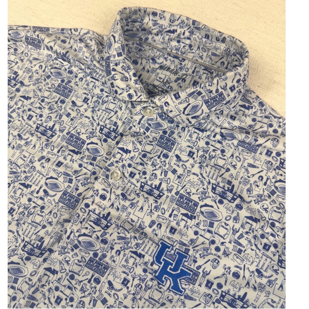 Johnnie-O Mens University of Kentucky Wildcats Performance Polo Shirt Blue M AOP